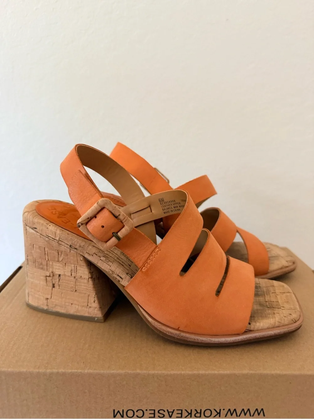Kork-Ease Women’s 6 Orange Cork Block Heels